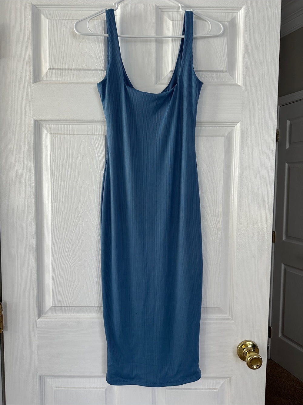 Windsor Sleek Scoop-Neck Midi Dress in Slate Blue